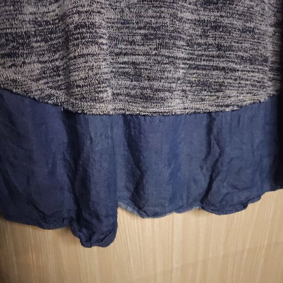 Mystree Blue Heathered Mixed Material Soft Stretchy Long Sleeve Top Large - Picture 3 of 6